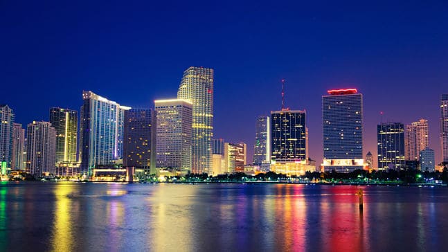 Miami city skyline at night, Miami Interpreter Services 