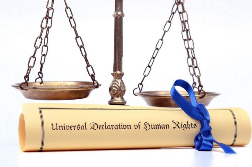 Scales of justice and The Universal Declaration of Human Rights
